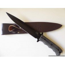 Pig Sticker 8" Black Blade with G10 Handle and Leather Sheath