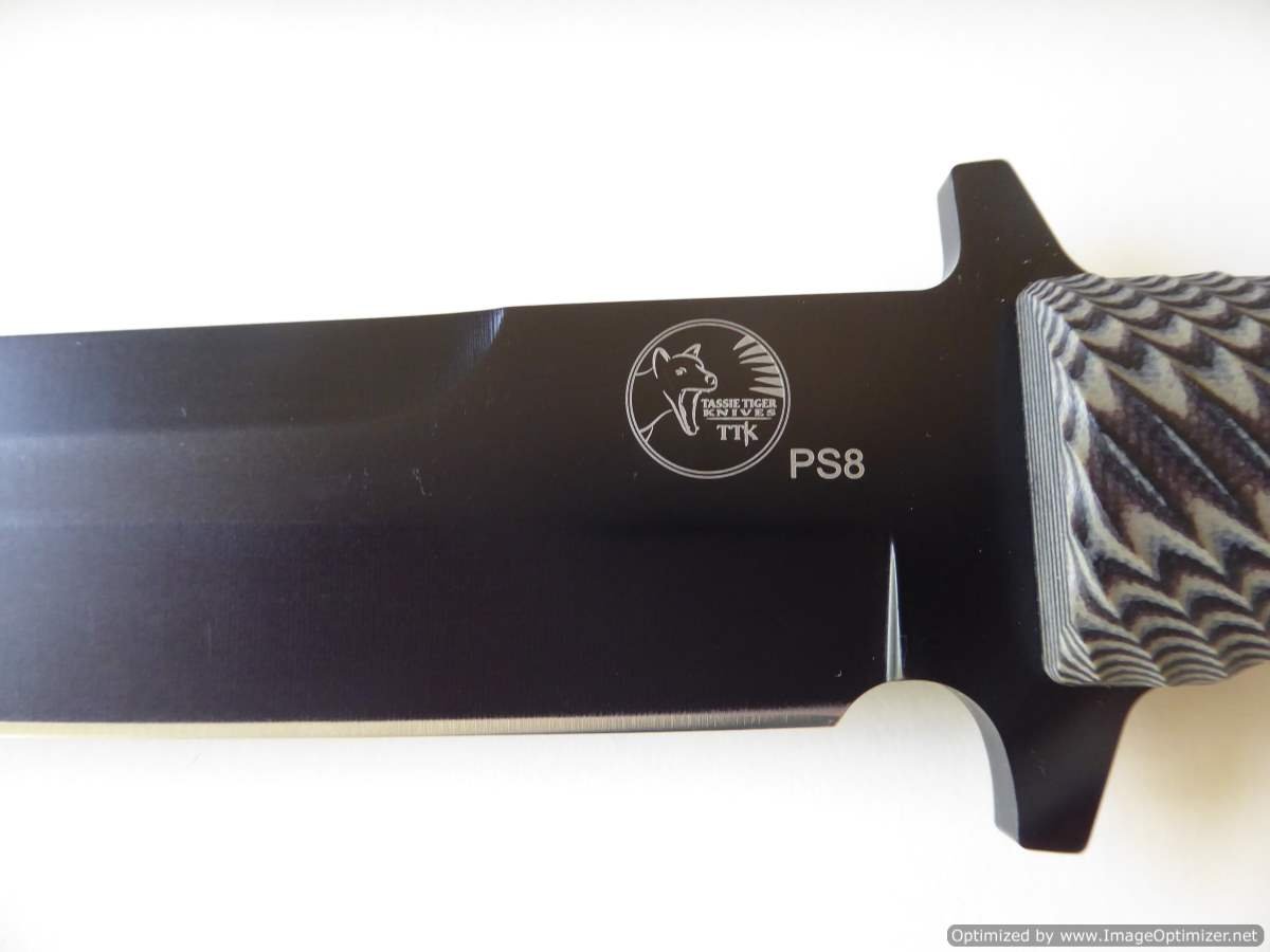 pig sticker 8 black blade with g10 handle and leather sheath a2743